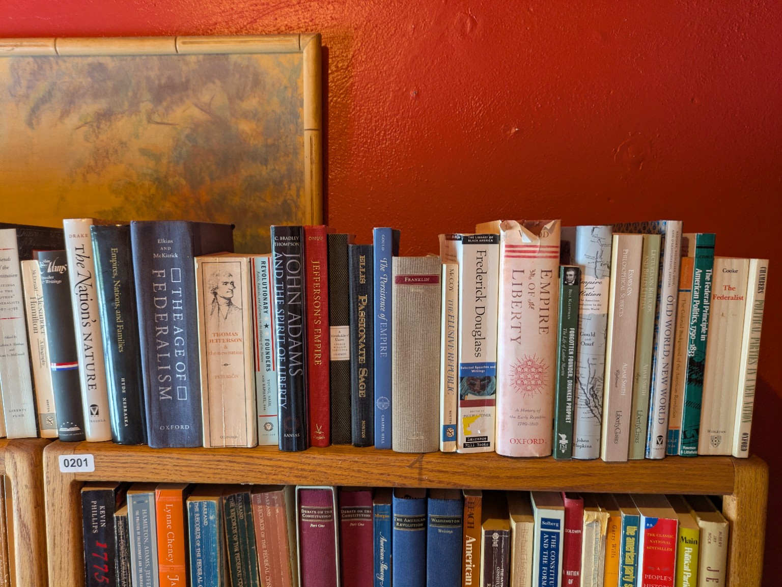 Shelf 201, with book spines reading left to right and running from top to bottom; Drake is near the bottom.