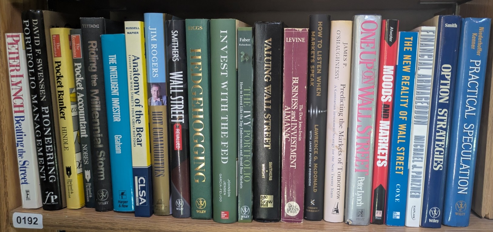 Photograph of Shelf 192; books are listed in top-to-bottom order alongside the photograph.