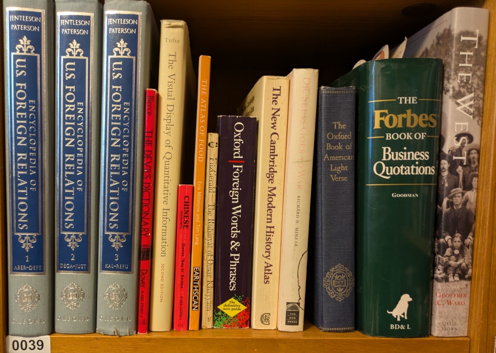Shelf 39, atlas and reference books.
