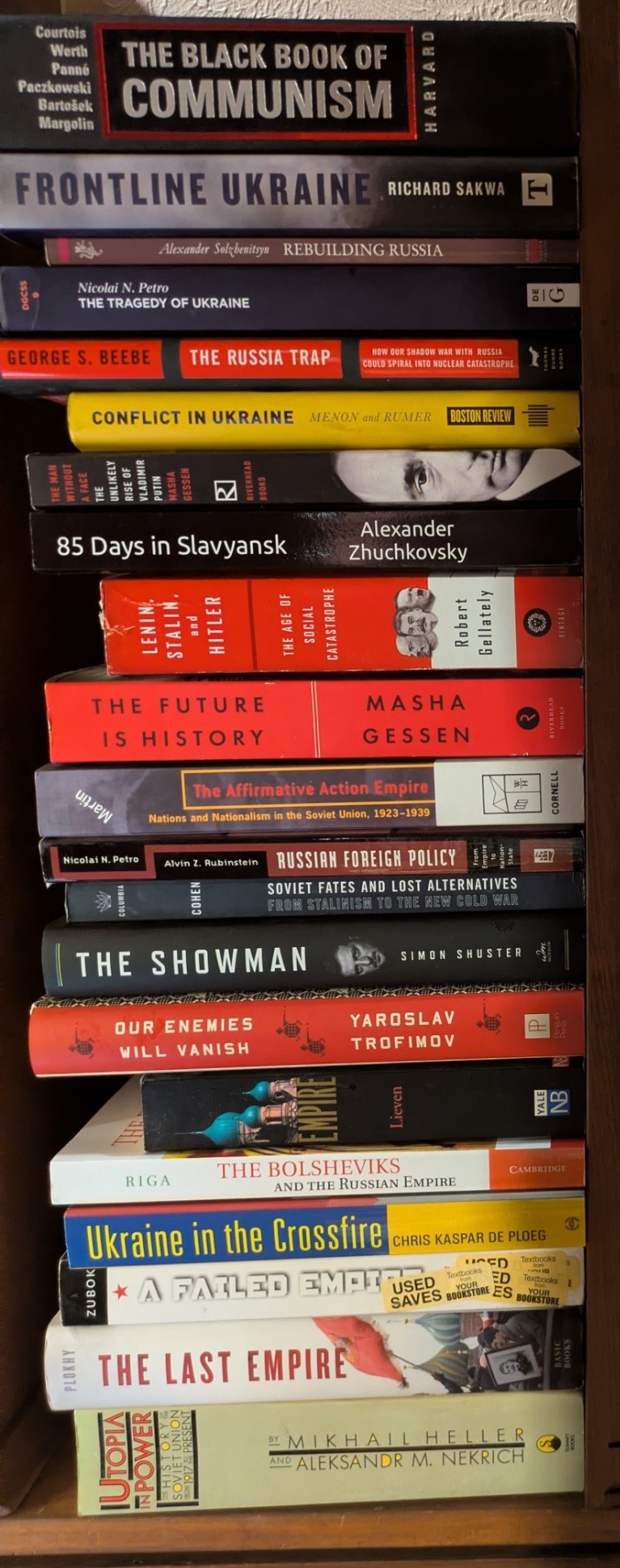 Photograph of Shelf 17A; books are listed in top-to-bottom order alongside the photograph.
