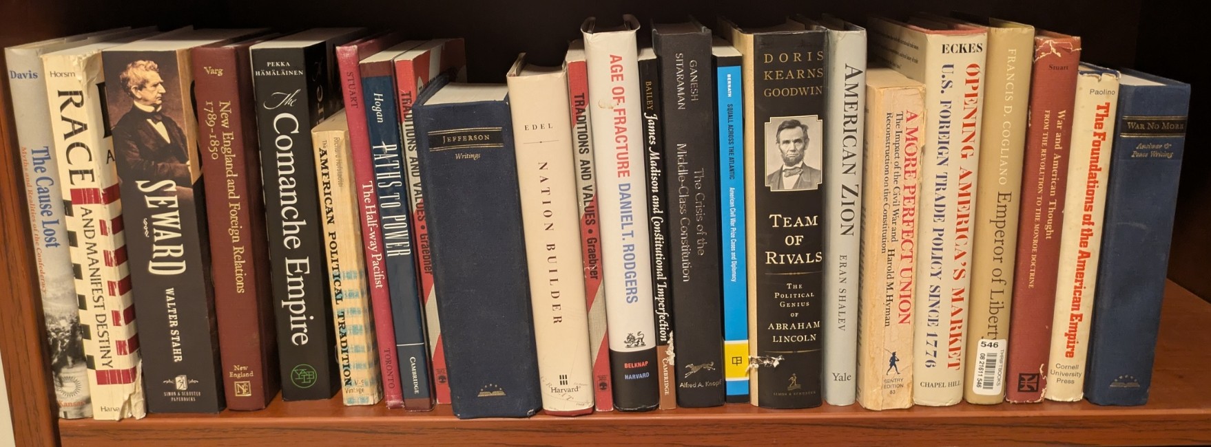 Photograph of Shelf 20B; books are listed in top-to-bottom order alongside the photograph.